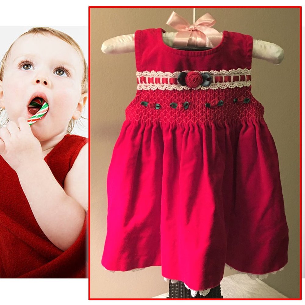 Smocked Front Red Velvet Dress  -  Vintage?